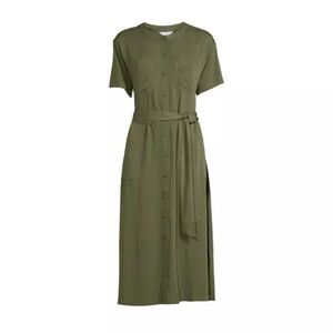 Short Sleeve Button Front Lightweight Midi Shirt Dress - Size Medium